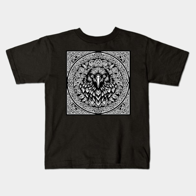 Celtic Raven Mandala Kids T-Shirt by Desert Owl Designs